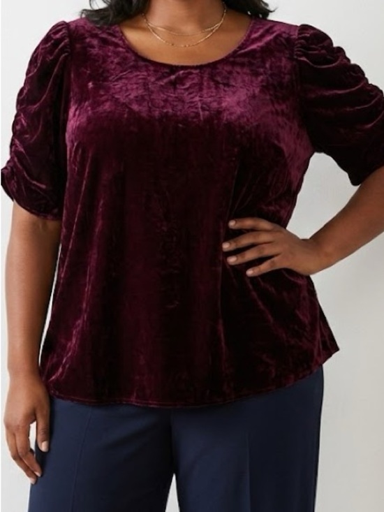 torrid Tops - Torrid Red Burgundy Velvet Ruched Sleeve Top 4XL